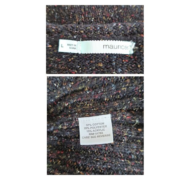 Maurices Black Flecked Henley Sweater Exposed Seam Ribbed Sides Layering L - Picture 5 of 6